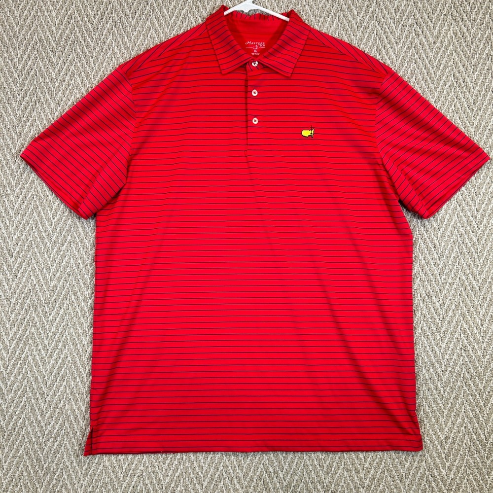 Masters Tech Shirt Mens XL Pink Striped Golf Polo Short Sleeve Players Club